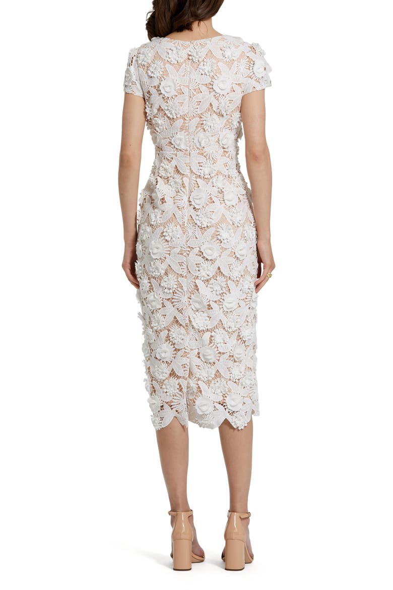 Lace 3D Flower Fitted Short Sleeve Midi Dress, Alternate, color, Ivory Nude
