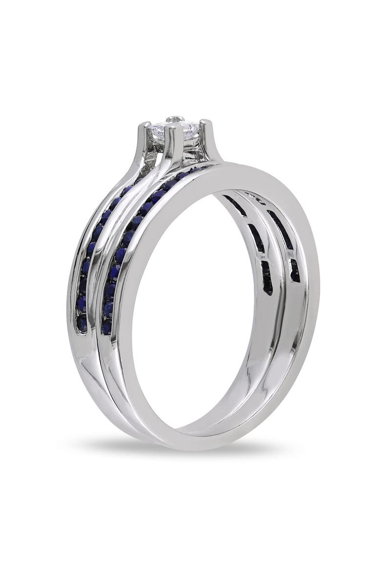 Created Blue Sapphire & Diamond Bridal Ring Set, Alternate, color, Sterling Silver