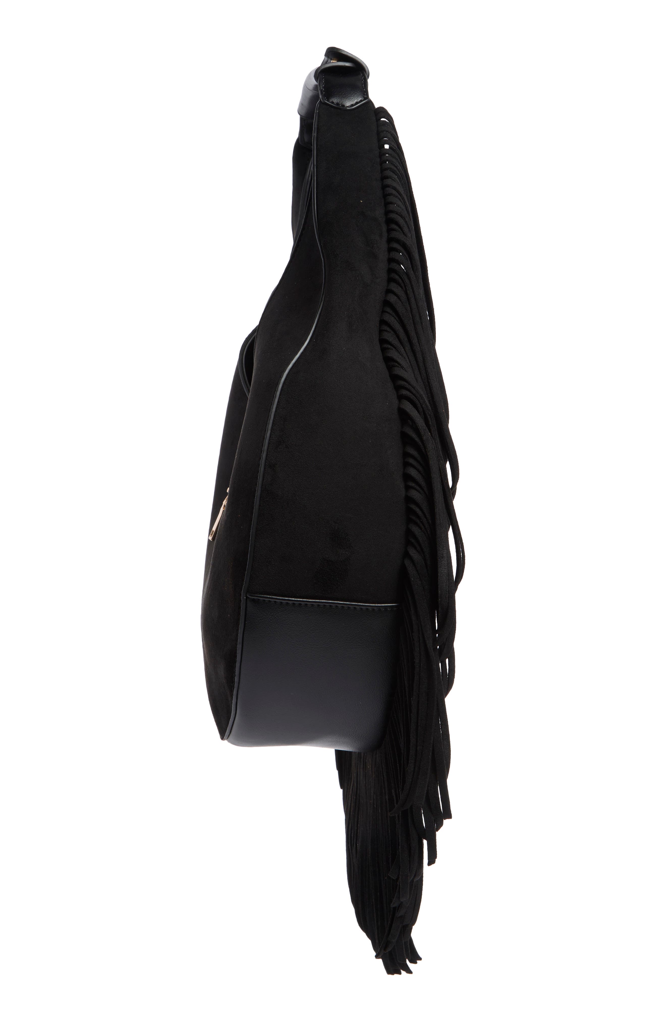 URBAN EXPRESSIONS HANDBAGS Fringe Faux Suede Hobo Bag, Alternate, color, Black