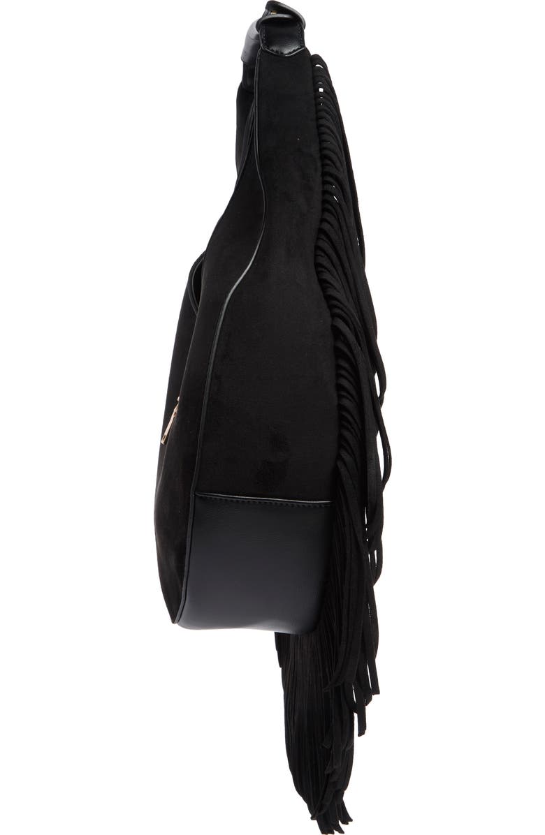 URBAN EXPRESSIONS HANDBAGS Fringe Faux Suede Hobo Bag, Alternate, color, Black