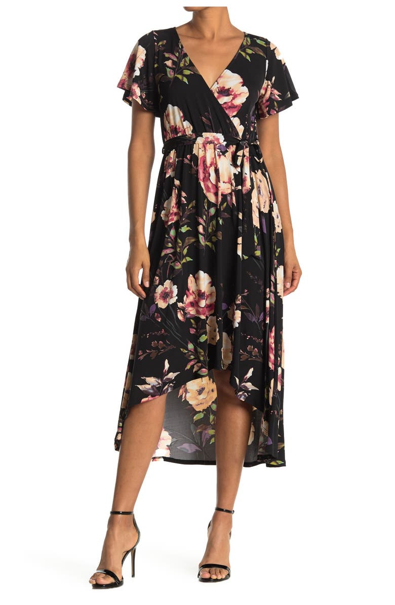 West Kei Surplice High/Low Hem Floral Print Dress, Alternate, color, 