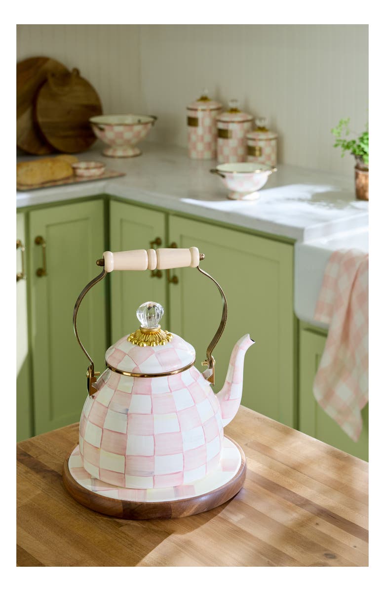 MACKENZIE CHILDS Rosy Check Enameled Steel 2-Quart Tea Kettle, Alternate, color, Pink/ White