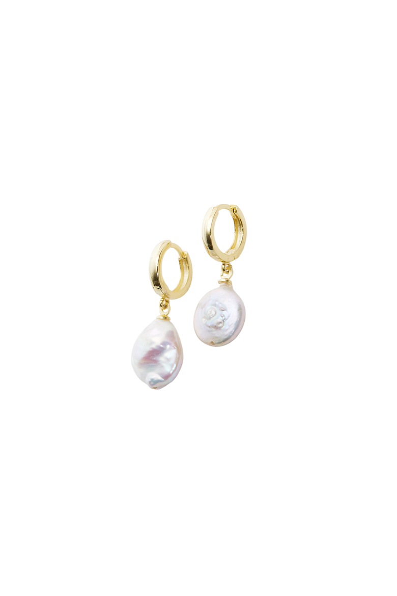 Treated Freshwater Cultured Baroque Pearl Hoop Earrings, Main, color, Gold
