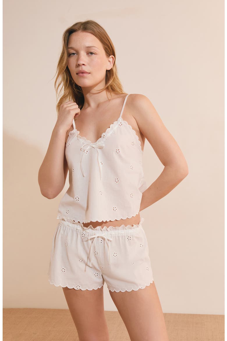 Petal Scalloped Eyelet Cotton Caraco, Alternate, color, ECRU