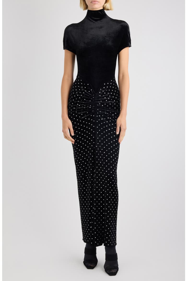 Crystal Embellished Draped Velvet Gown, Main, color, NOIR/ CRISTAL