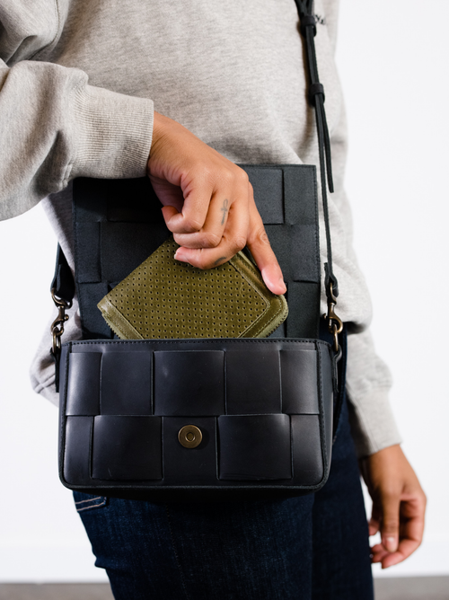 Able Helina Small Zip Around Wallet In Perforated Moss