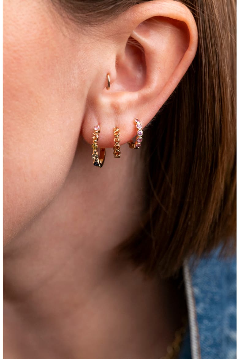 18k Gold Pink Sapphire Huggie Hoop Earrings, Alternate, color, 18K YELLOW GOLD