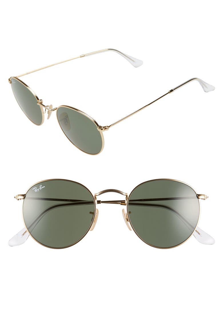 50mm Round Sunglasses, Main, color, GOLD/ GREEN