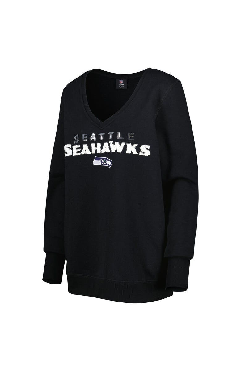CUCE Women's Cuce Black Seattle Seahawks Sequin Logo V-Neck Pullover Sweatshirt, Alternate, color,