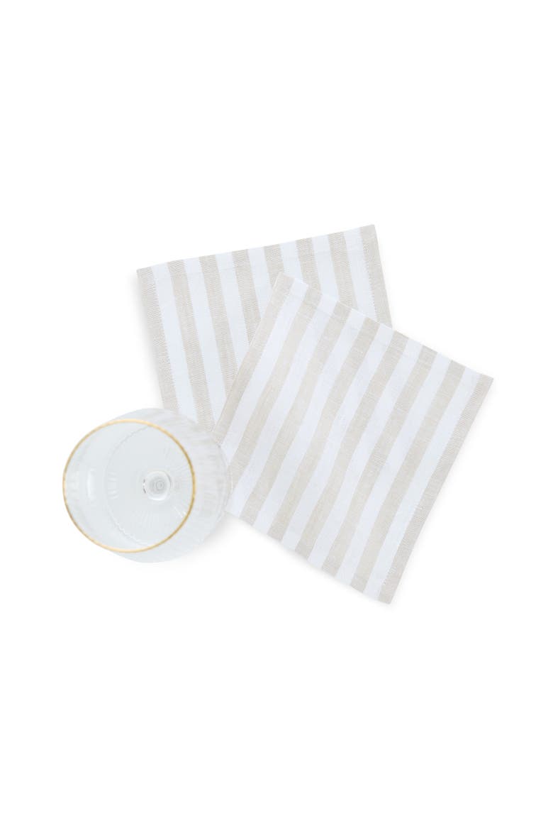Linen Cocktail Napkins Set of 12, 6 x 6" - Amalfi Stripe, Alternate, color, Natural and White