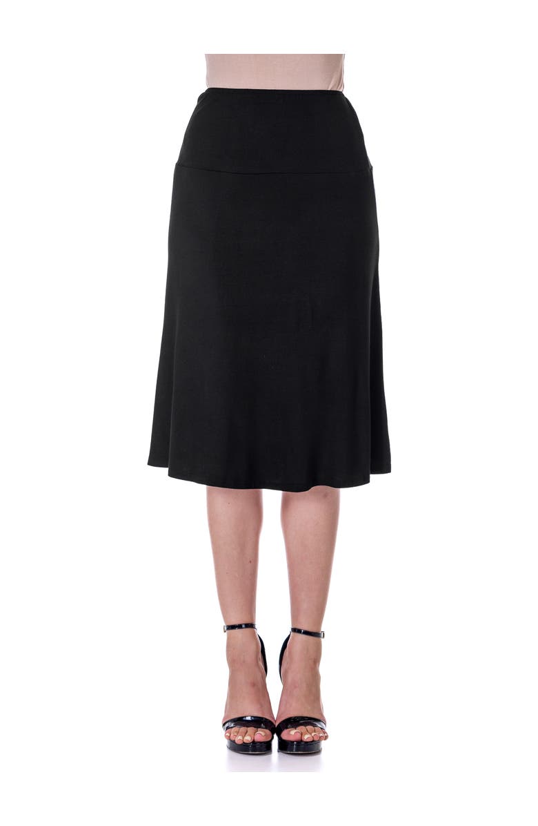 24seven Comfort Apparel A-LINE Elastic Waist Knee Length Skirt, Main, color, Black