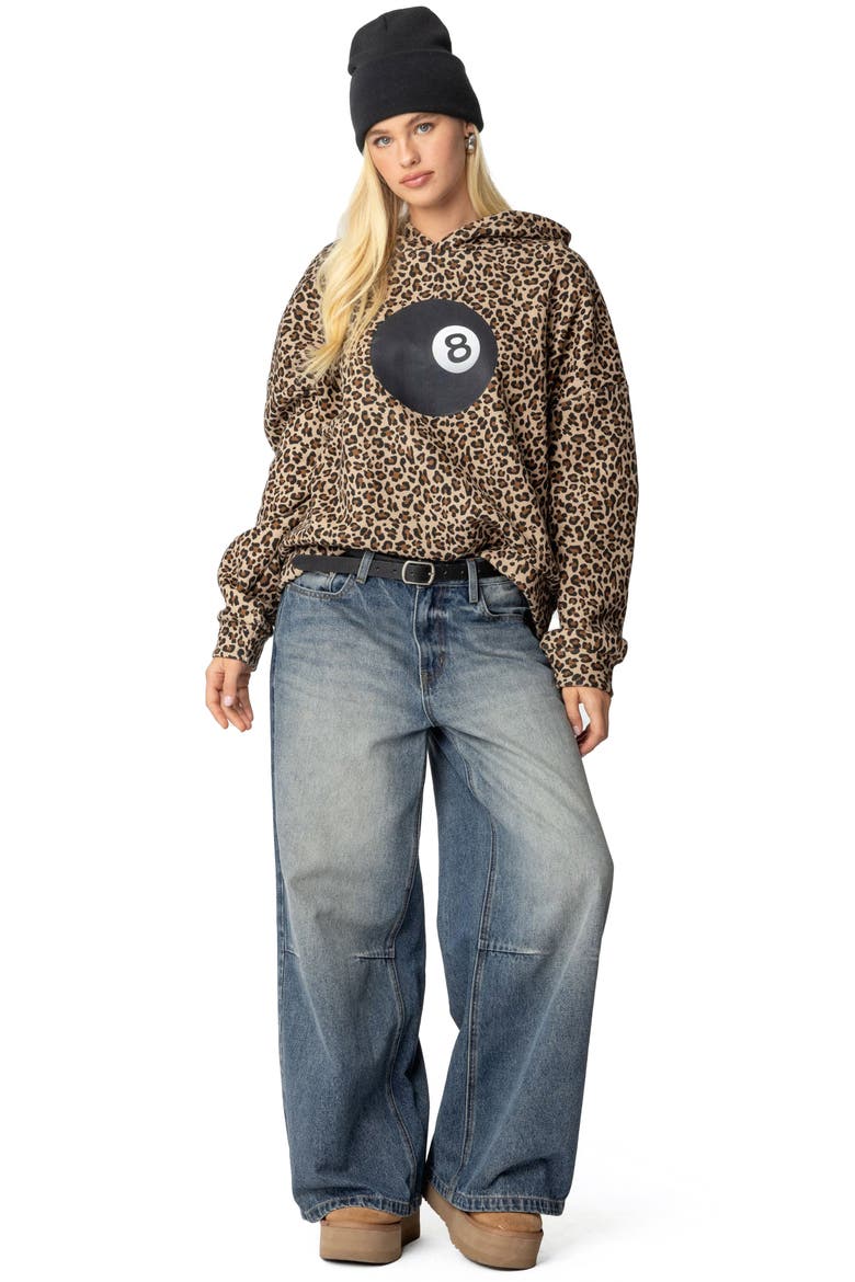 8 Ball Leopard Print Oversize Graphic Hoodie, Alternate, color, LEOPARD