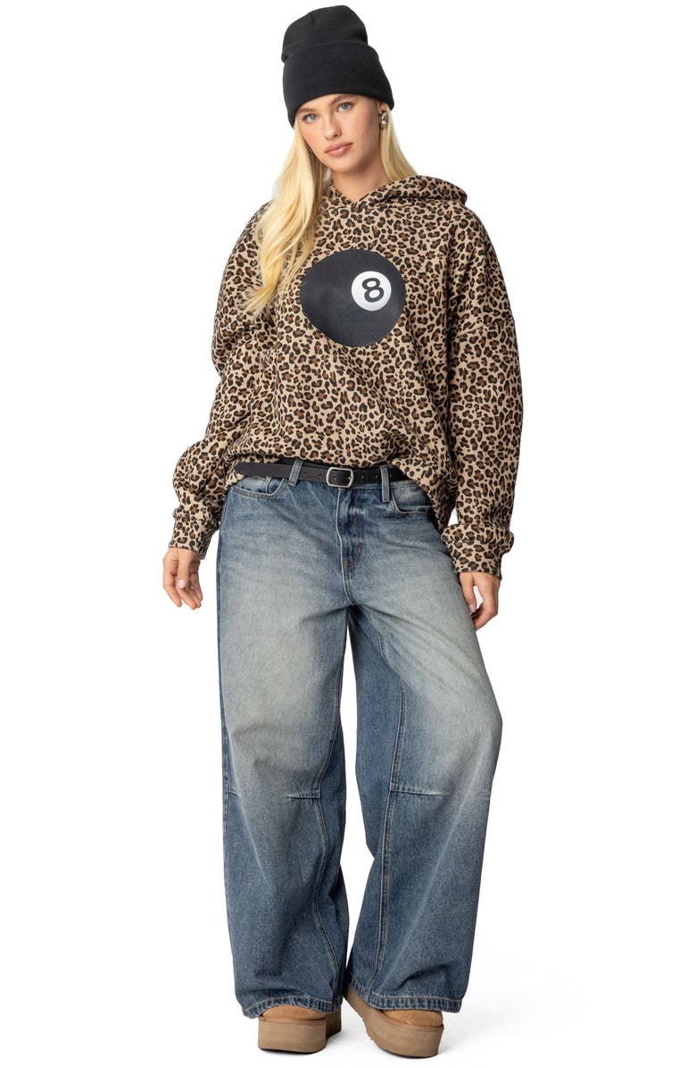 EDIKTED 8 Ball Leopard Print Oversize Graphic Hoodie, Alternate, color, Leopard