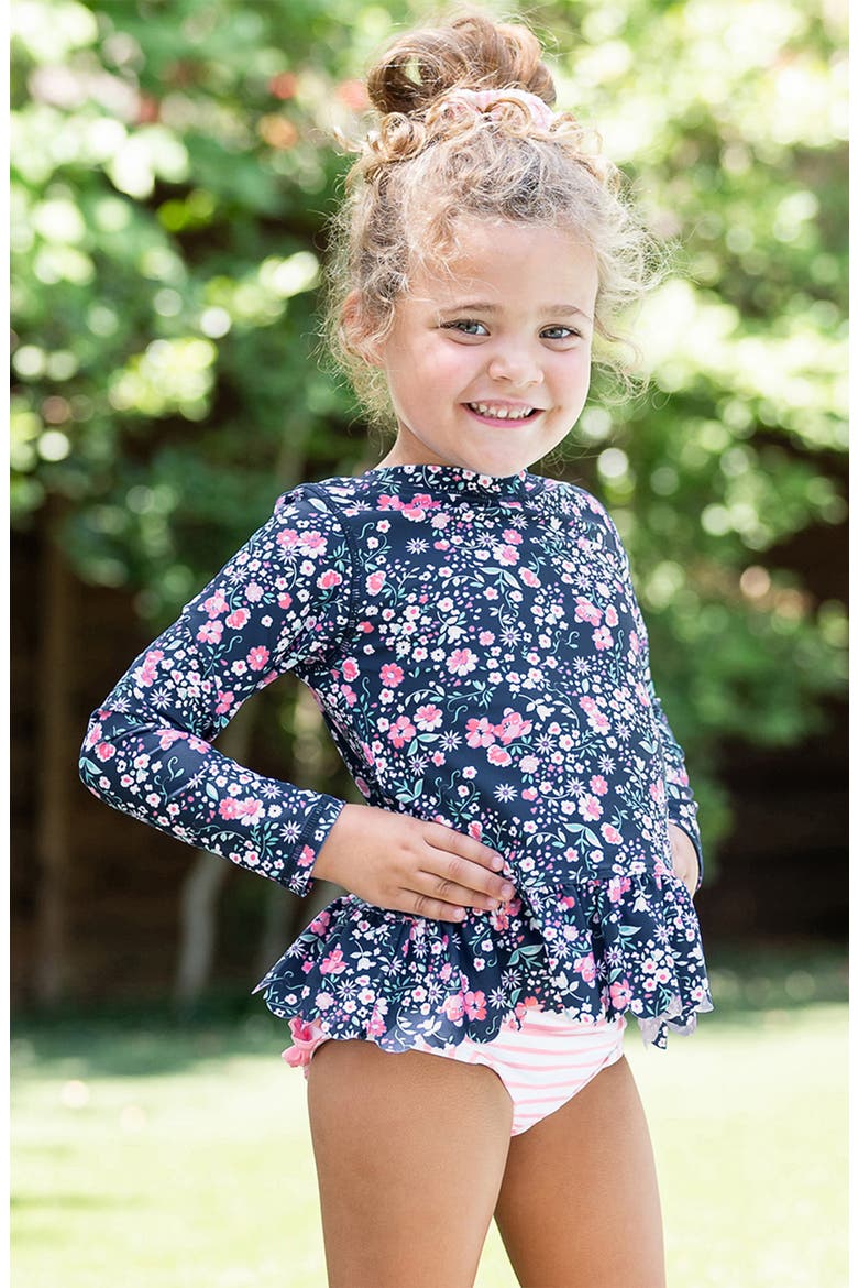Kids' Moonlit Meadow Long Sleeve Two-Piece Swimsuit, Alternate, color, BLUE