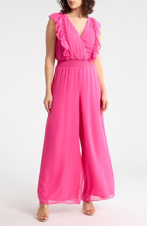 Ruffle V-Neck Wide Leg Jumpsuit