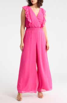 Halogen® Ruffle V-Neck Wide Leg Jumpsuit