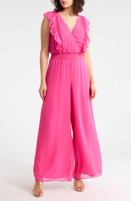 Halogen® Ruffle V-Neck Wide Leg Jumpsuit