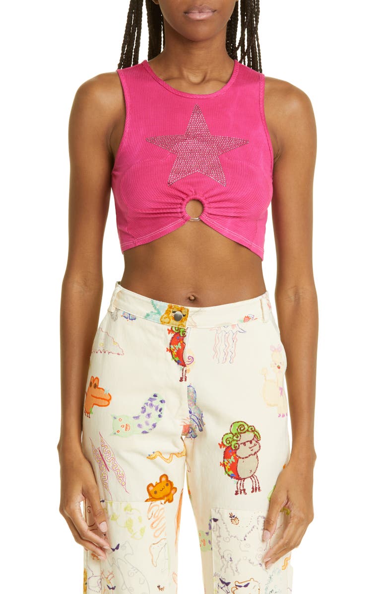 Collina Strada Crop Rhinestone Star Cutout Rib Tank, Main, color, 