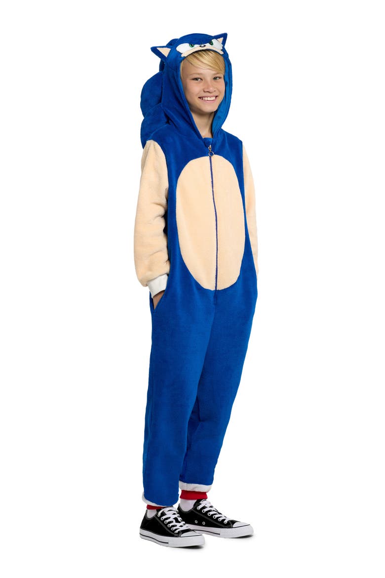 Kids' Sonic the Hedgehog® One-Piece Hooded Jumpsuit, Main, color, BLUE