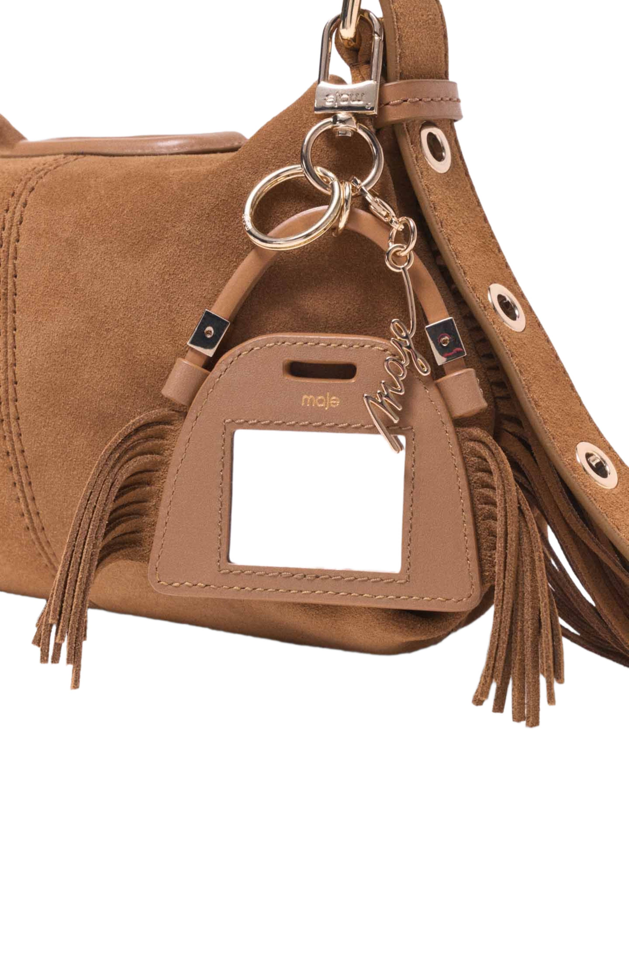 maje Miss M mini mirror bag charm, Alternate, color, Camel