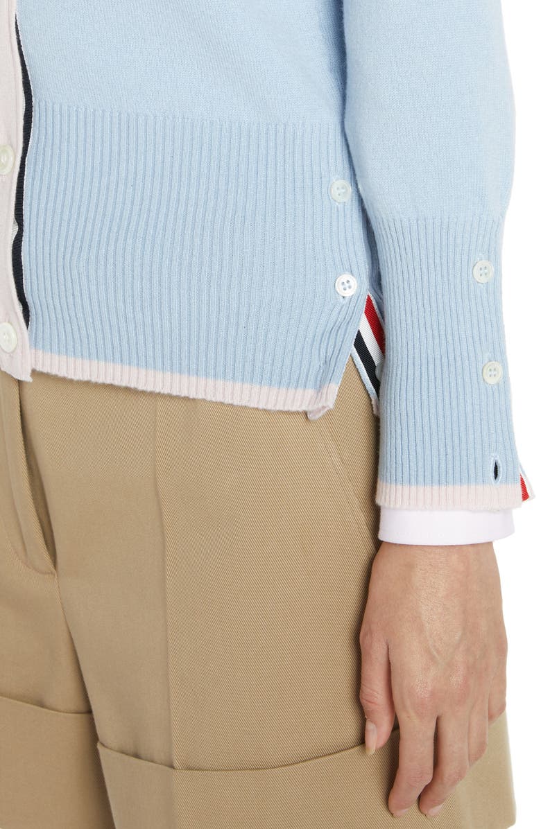 Thom Browne 4-Bar V-Neck Cashmere Cardigan, Alternate, color, 