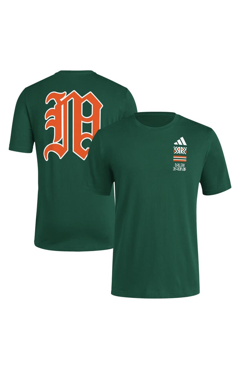 adidas Men's adidas Green Miami Hurricanes Reverse Retro Baseball 2 Hit T-Shirt, Main, color, 