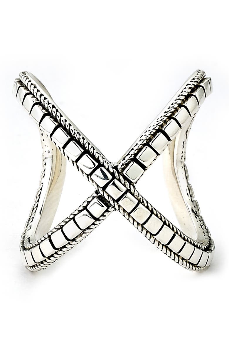 Square Cut 'X' Ring, Main, color, SILVER