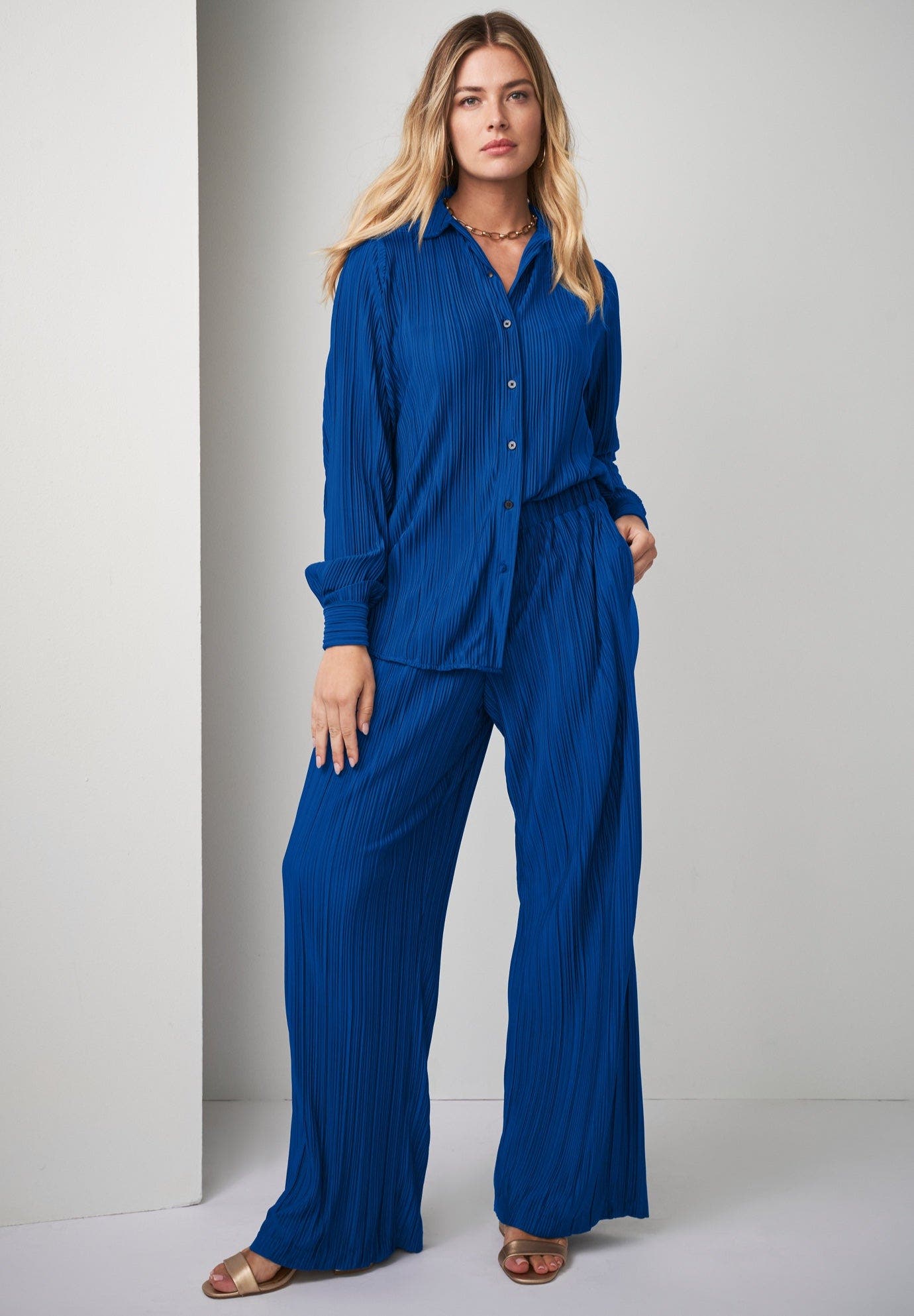 Plisse Button-Front Blouse - image 4