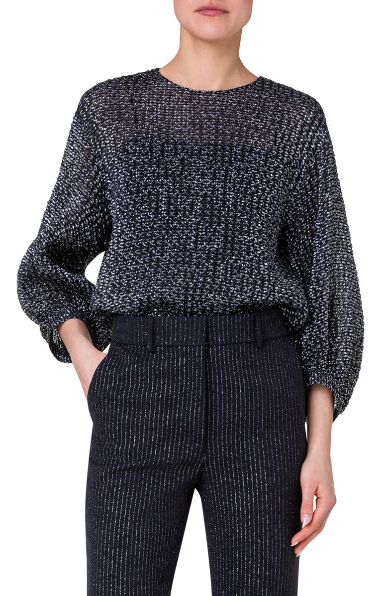 Akris punto Metallic Organza Balloon Sleeve Top, Main, color,