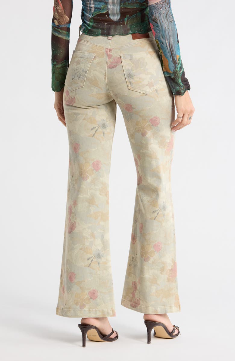 Desigual Floral Button Fly Wide Leg Pants, Alternate, color, Light Green