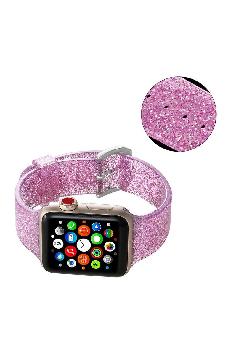 The Posh Tech Silicone Bling Glitter Band with Buckle Closure Version for 42mm/44mm Apple Watch Series 1, 2, 3, 4, 5, Main, color, 