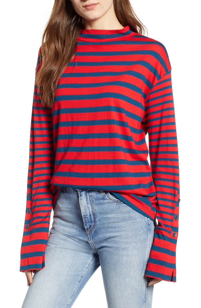 BP. Stripe Mock Neck Tee, Main, color, 