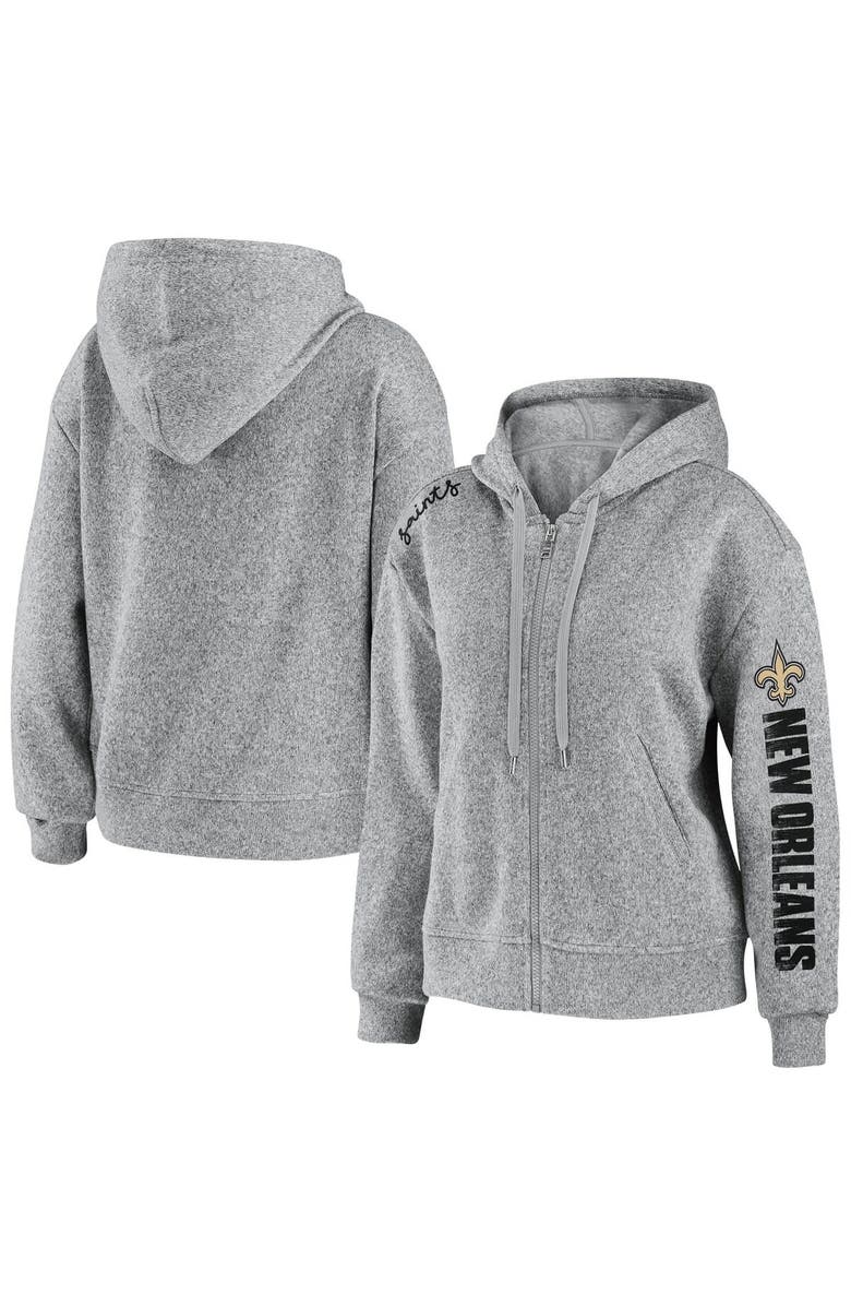 WEAR by Erin Andrews Women's WEAR by Erin Andrews Heathered Gray New Orleans Saints Full-Zip Hoodie, Main, color, Heather Gray