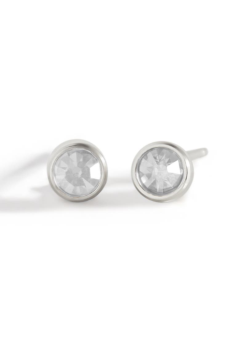Birthstone Bezel Studs, Main, color, Silver / April Diamond