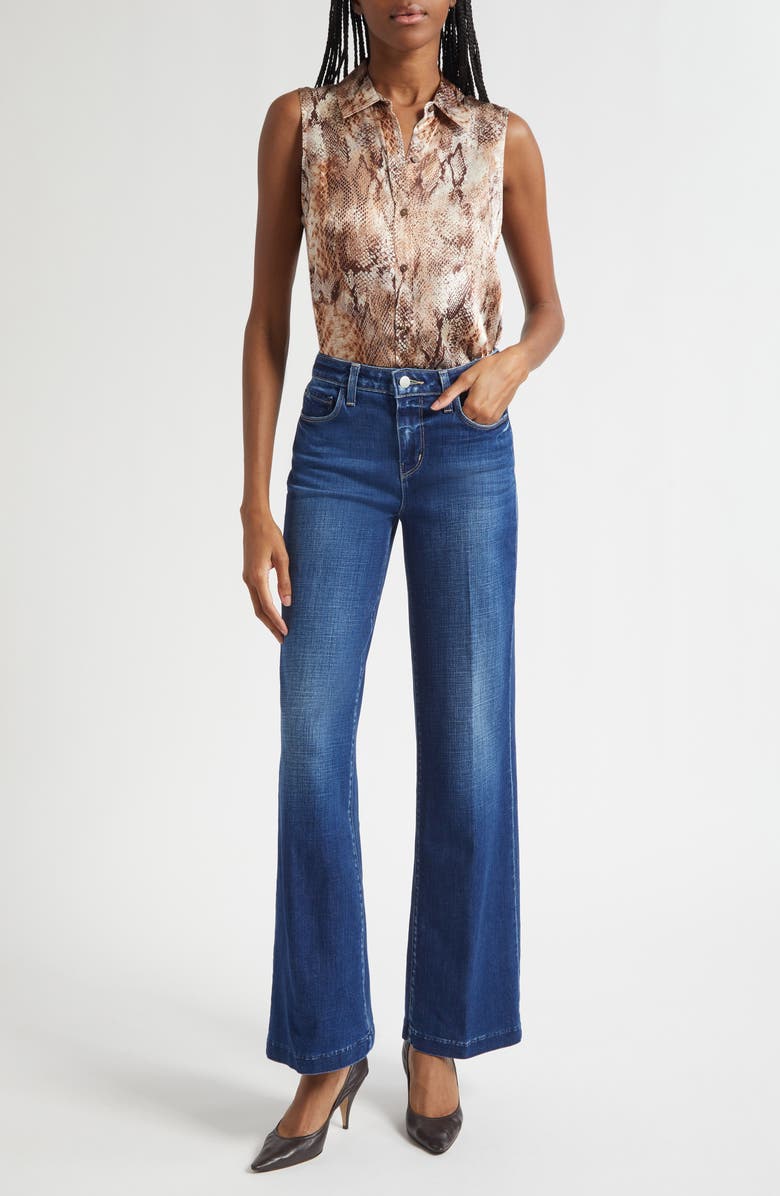 L'AGENCE Emmy Snakeskin Print Sleeveless Silk Shirt, Alternate, color, Tan Multi Western Snake