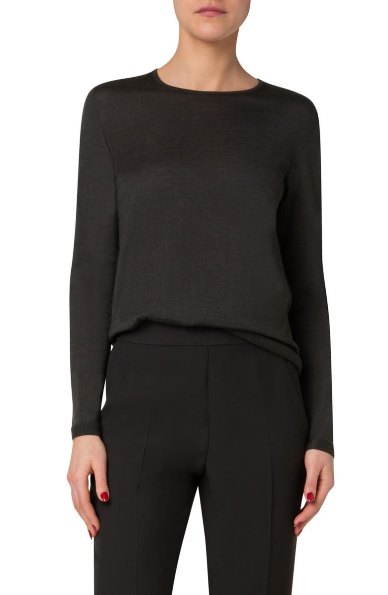 Akris Cashmere & Silk Crewneck Sweater, Main, color, Kale Green