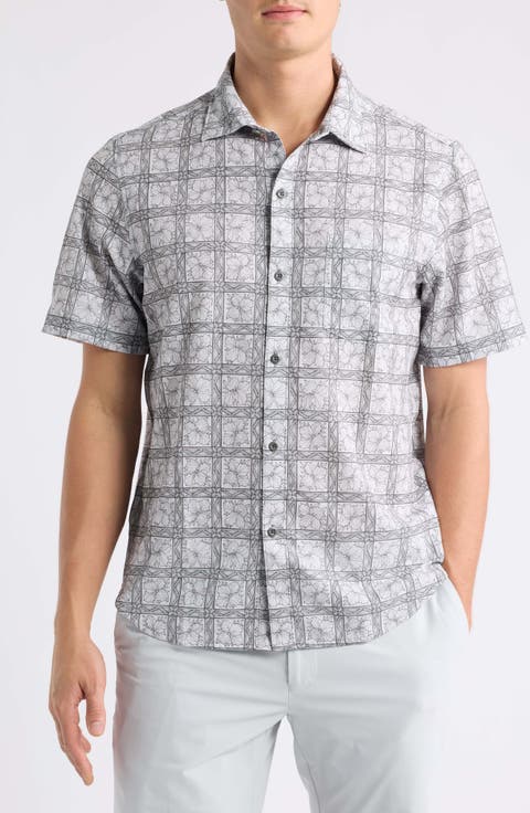 Bahama Coast Flora Check IslandZone® Short Sleeve Button-Up Shirt