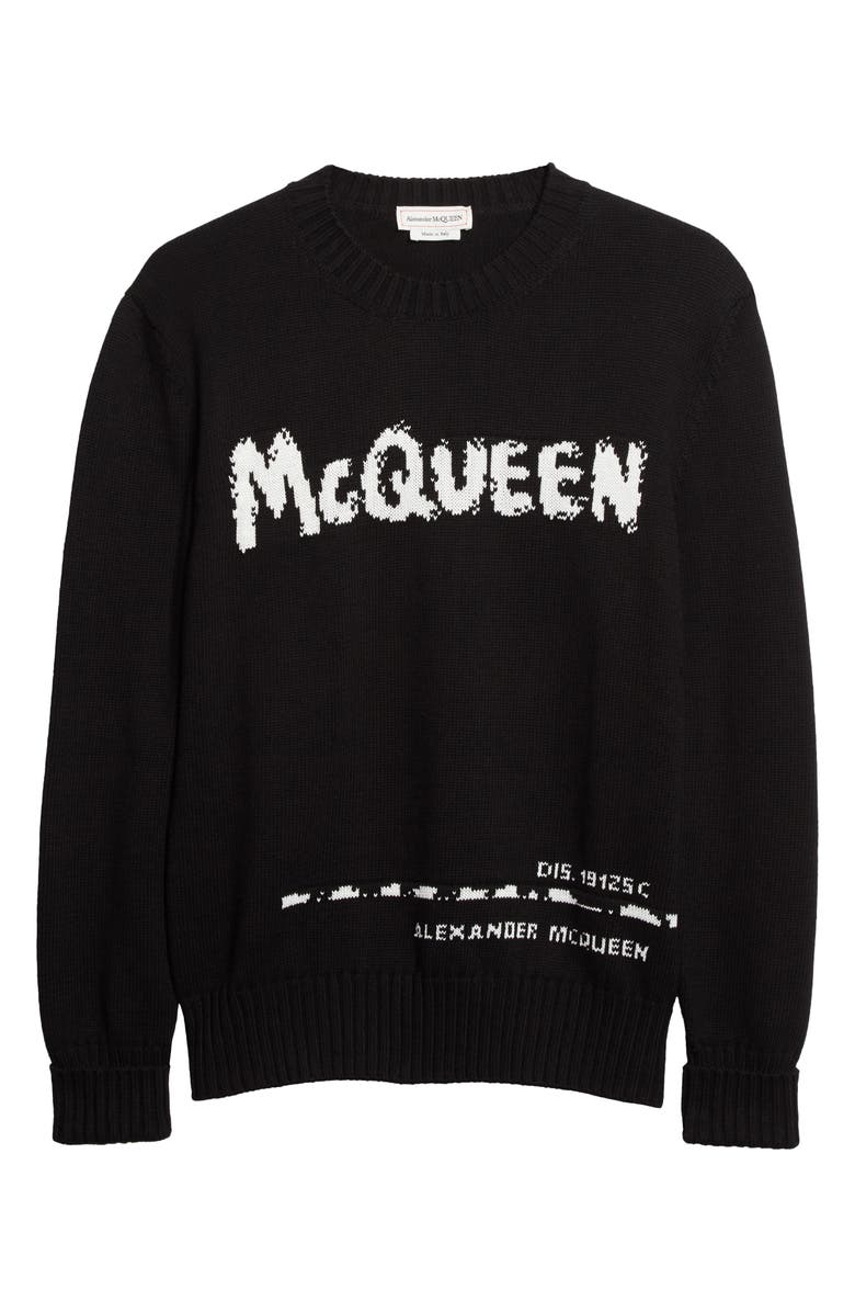 McQueen Alexander McQueen Graffiti Logo Intarsia Organic Cotton Sweater, Alternate, color,