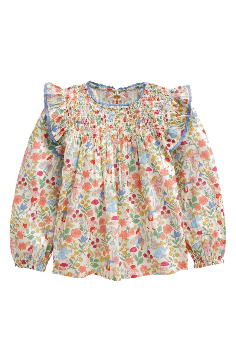 Mini Boden Kids' Floral Ruffle Cotton Top, Main, color, 