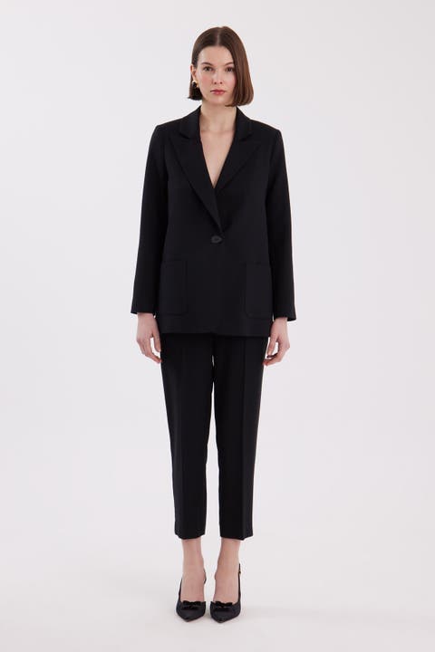 Black Jacket and Carrot-Leg Pants Set