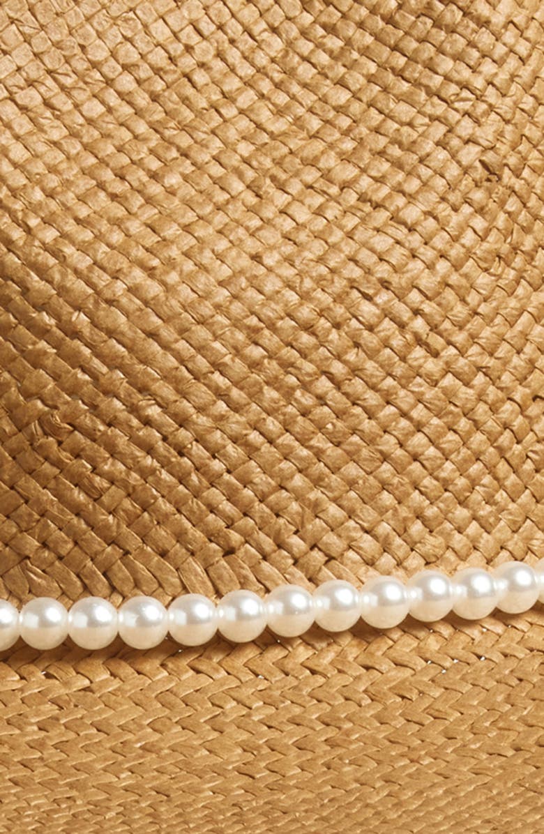 Lele Sadoughi Imitation Pearl Strand Straw Hat, Alternate, color, Natural