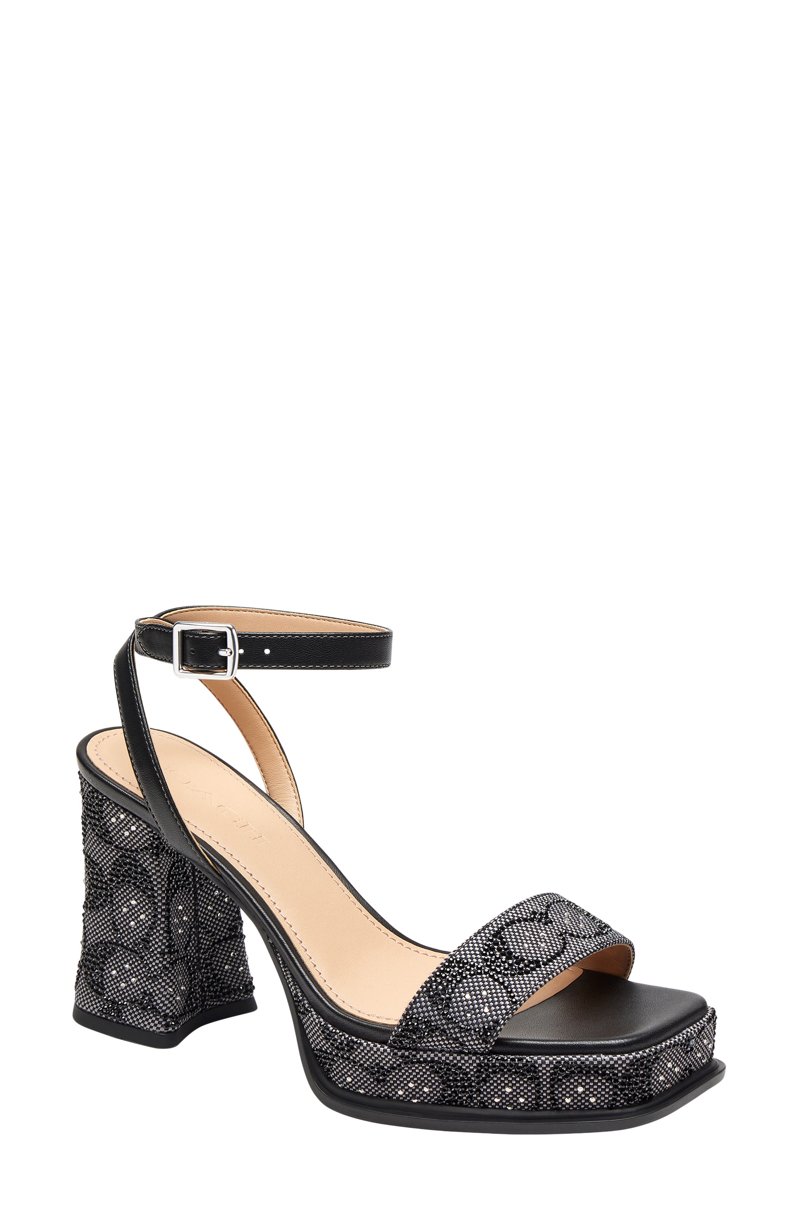 COACH Crystal Signature Jacquard Ankle Strap Platform Sandal, Main, color, 