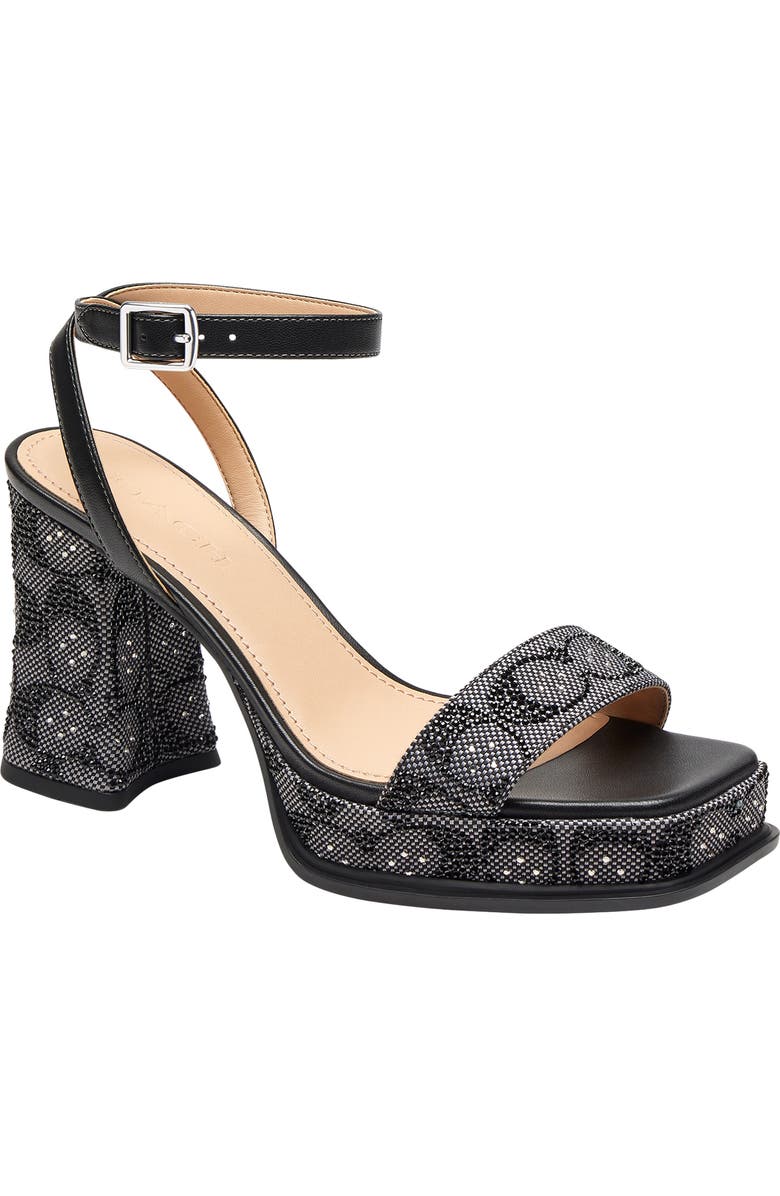 COACH Crystal Signature Jacquard Ankle Strap Platform Sandal, Main, color,