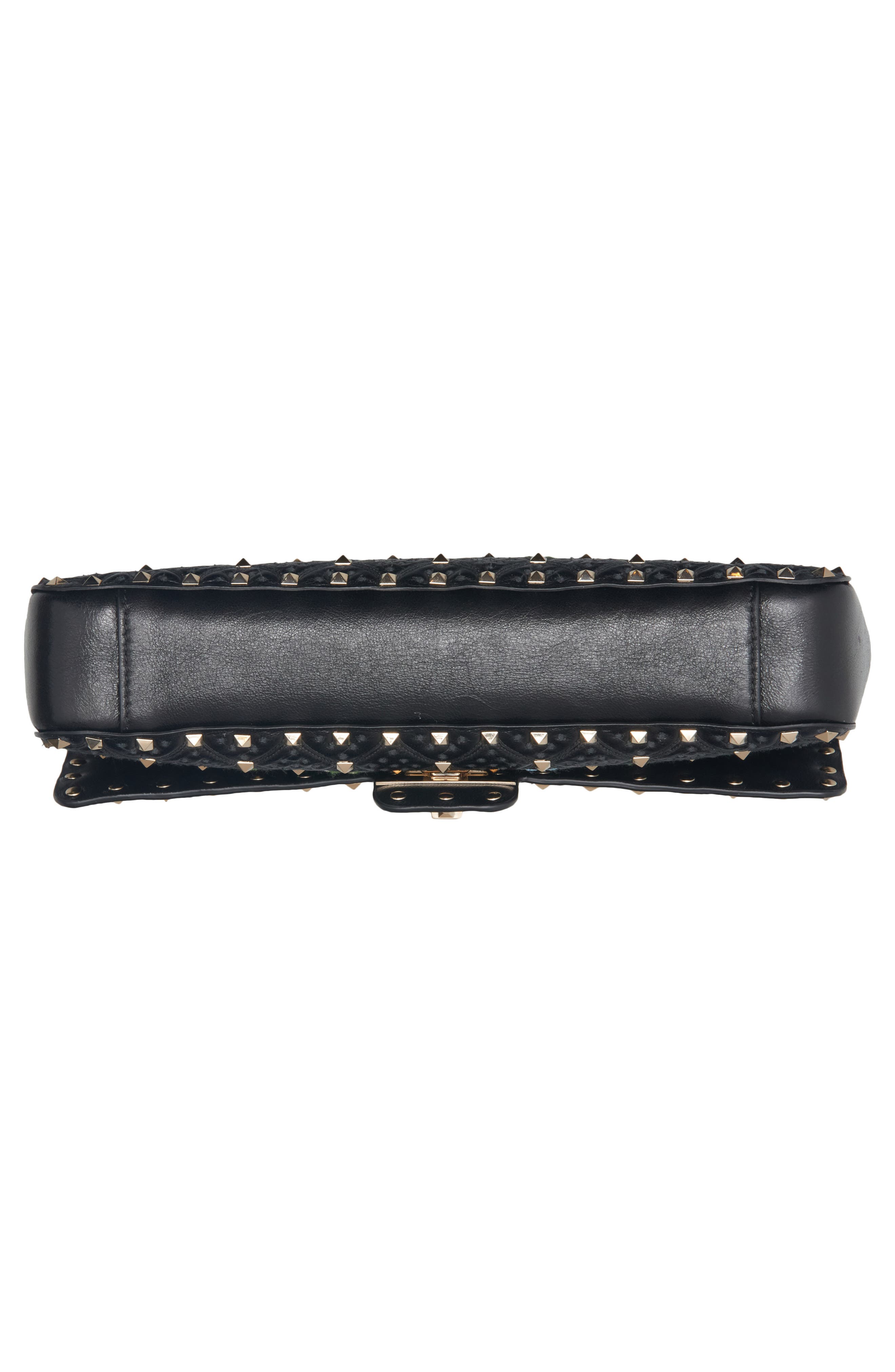 Small Rockstud Embroidered Leather Shoulder Bag, Alternate, color, BLACK