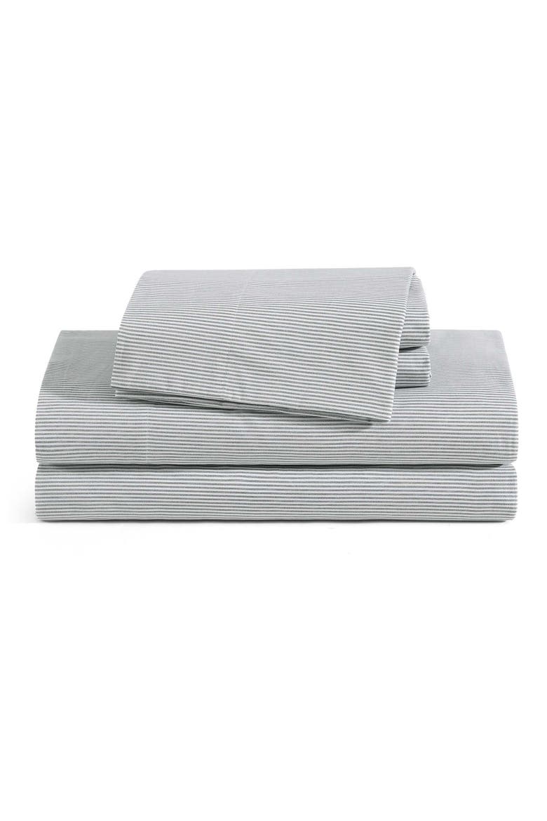 Ithaca Stripe Cotton Percale Sheet Set, Main, color, WHITE/ DARK GREEN