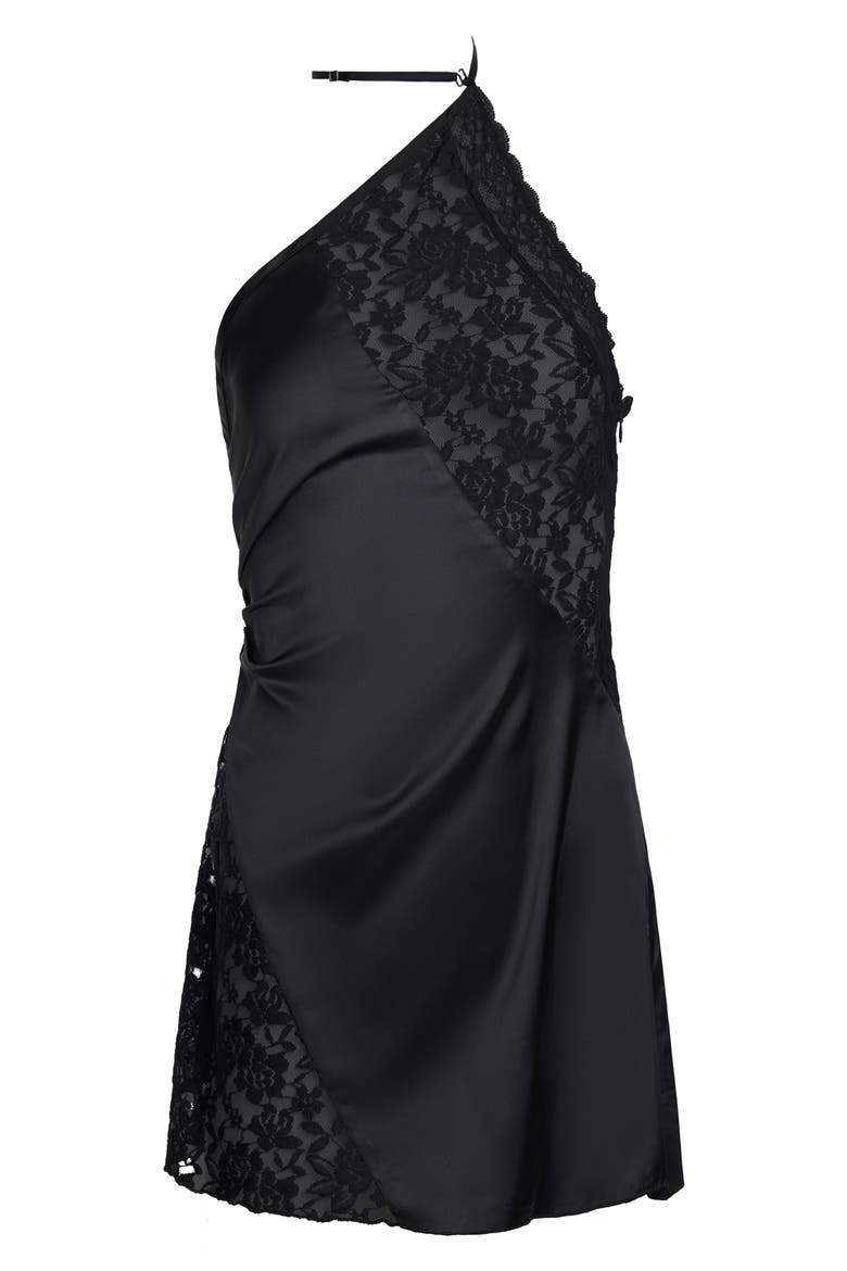 Amore Lace Inset Halter Minidress, Alternate, color, NOIR