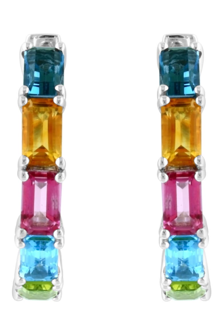 Sterling Silver Semiprecious Stone Huggie Hoop Earrings, Alternate, color, MULTI