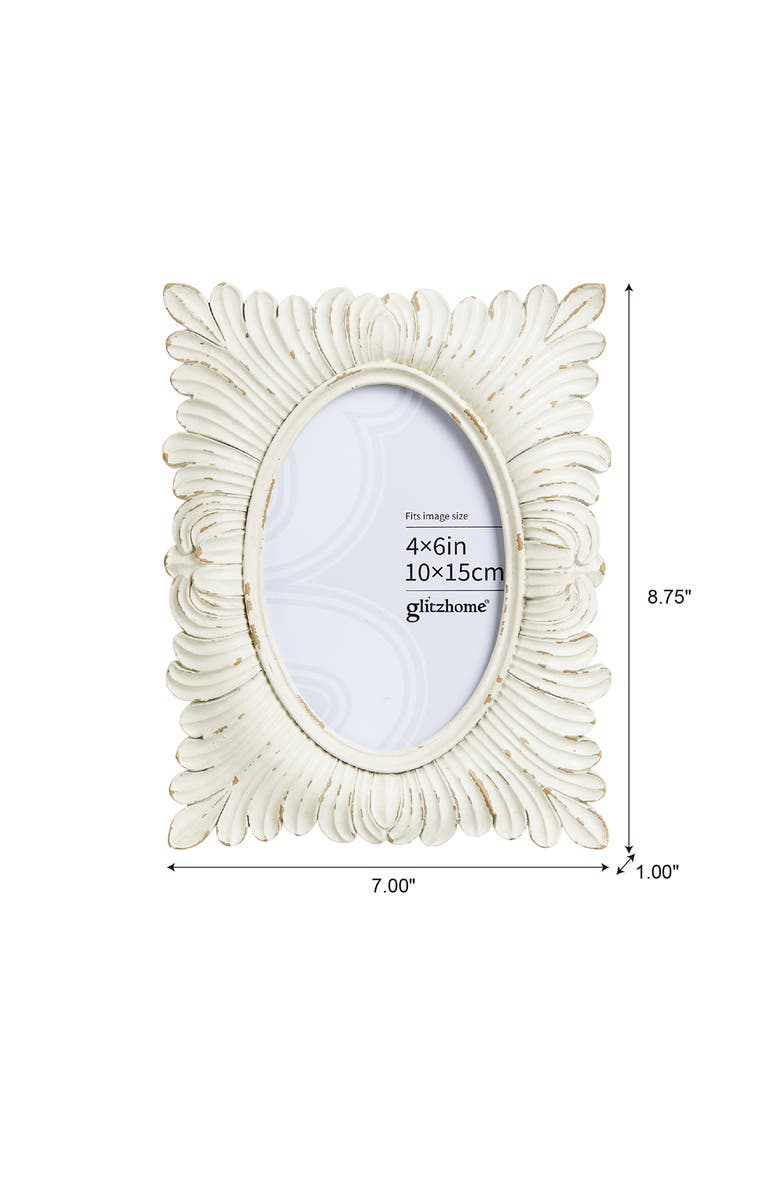 Glitzhome Set of 2 White Ornate Resin Tabletop Picture Frames-4x6, Alternate, color, White