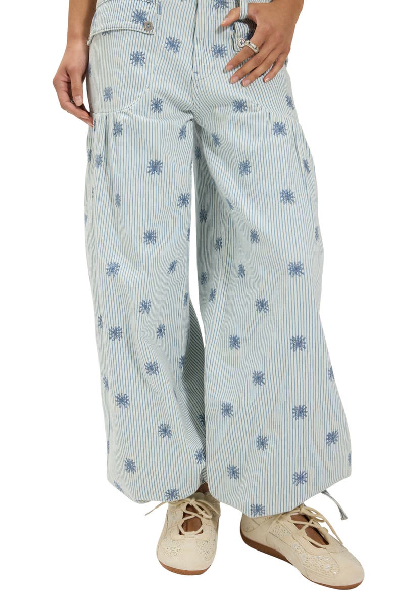 Lotus Embroidered Railroad Stripe Jeans, Alternate, color, INDIGO RAILROAD