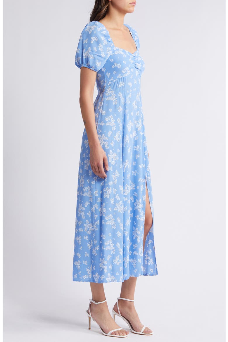 Floral Puff Sleeve Midi Dress, Alternate, color, BLUE LIGHT